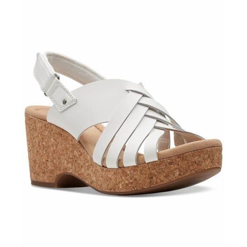 Clarks Women's Giselle Ivy Wedge Sand White Leather 9M